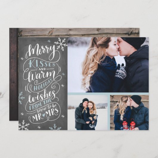 Save The Date Joyeux Baisers Chaleureux Voeux | Fêtes | Bleu 3-P (Devant / Derrière)