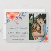 Save The Date Joyeux Floral Orange et Turquoise Bright (Devant)
