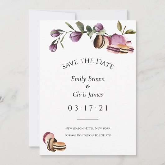 Save The Date Joyeux Macaron | Élégant Violet Floral Moderne (Devant)