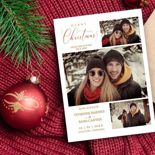 Save The Date Joyeux Noël 3 Photos Collage Couple