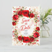 Save The Date Joyeux Pastel Crimson Red Roses Mariage (Debout devant)