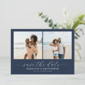 Save The Date Joyful Navy Beach Photo Collage (Debout devant)