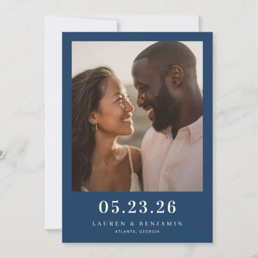 Save The Date Joyful Navy Romantic Photo (Devant)