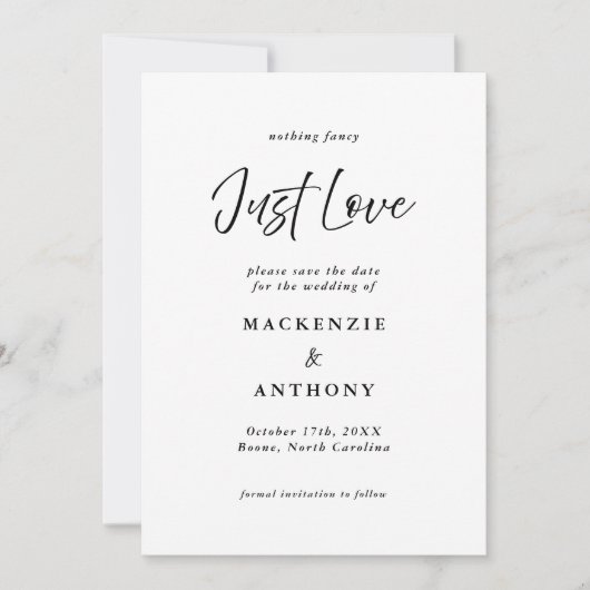 Save The Date Just Love manuscrit Script noir et blanc (Devant)
