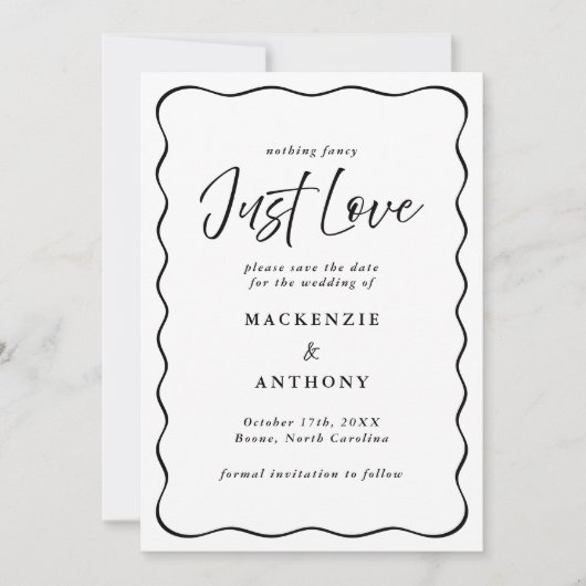 Save The Date Just Love Wavy Frame manuscrit noir & blanc (Devant)