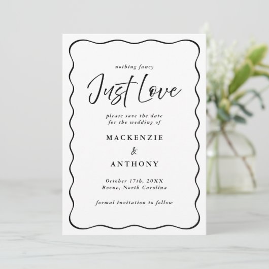Save The Date Just Love Wavy Frame manuscrit noir & blanc (Debout devant)