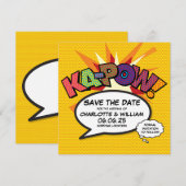 Save The Date KA-POW En-tête de réservation Fun Retro Bande dess (Devant / Derrière)