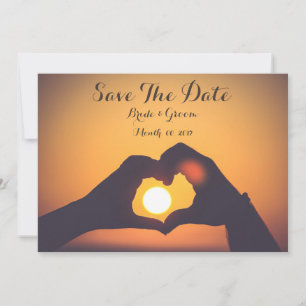 Save the date kaart, minnaars handen, zonsondergan kaart