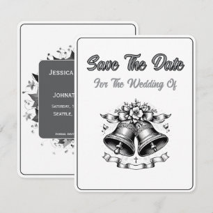 Save The Date Kaart Monochrome Trouwklokken