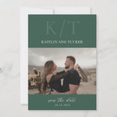 Save The Date Kaitlin Hunter Vert Gras Monogramme Élégant Mariag (Devant)