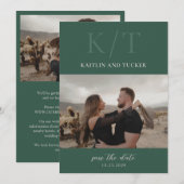 Save The Date Kaitlin Hunter Vert Gras Monogramme Élégant Mariag (Devant / Derrière)