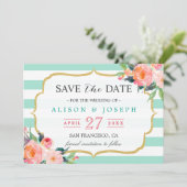 Save the date | Kassy Mint Green Stripes Floral (Staand voorkant)
