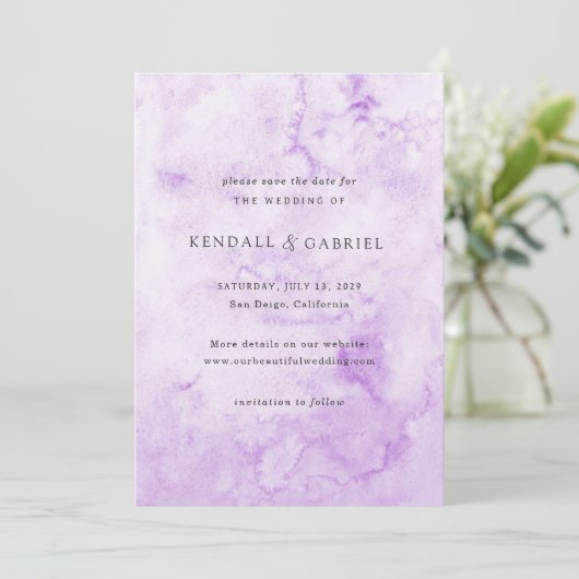 Save The Date Kendall Purple Aquarelle Mariage élégant (Debout devant)