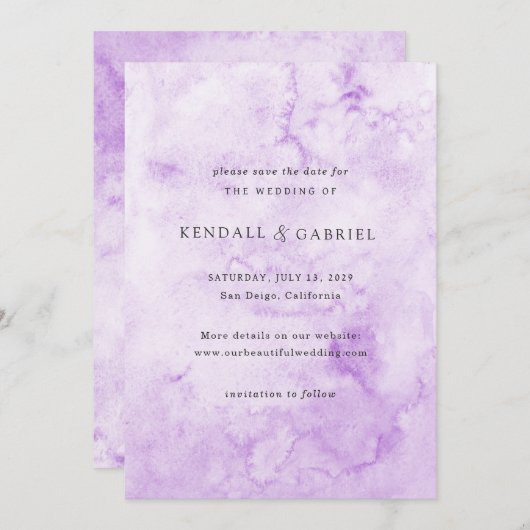 Save The Date Kendall Purple Aquarelle Mariage élégant (Devant / Derrière)