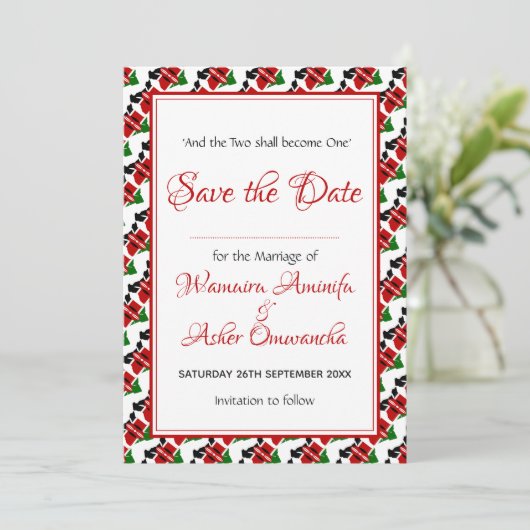 Save The Date KENYA Mariage Christian Custom Celebration RED (Debout devant)