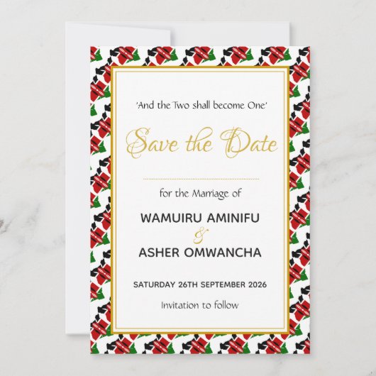 Save The Date KENYA Mariage Coutume Chrétienne Célébration (Devant)