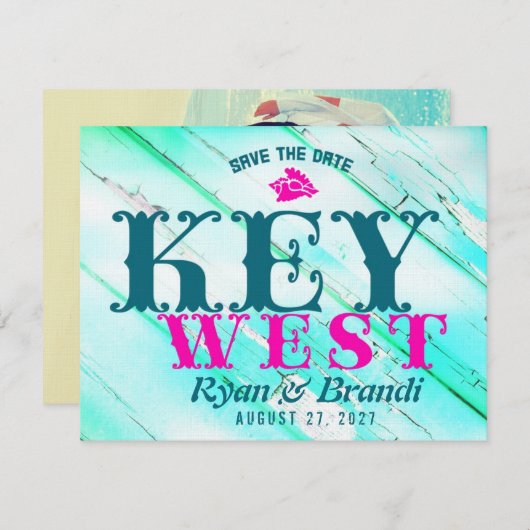 Save The Date KEY WEST Wood Enregistrer La Date (Devant / Derrière)