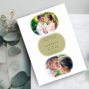 Save The Date Khaki Modern Fancy Oval Wedding 2 Multi Photos