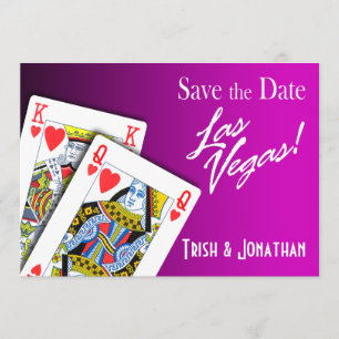 Save The Date King & Queen of Hearts Las Vegas Mariage violet