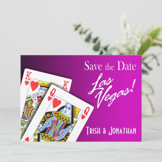 Save The Date King & Queen of Hearts Las Vegas Mariage violet (Debout devant)