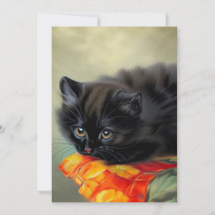Save The Date Kitten noir vintage avec couverture de fleurs roug