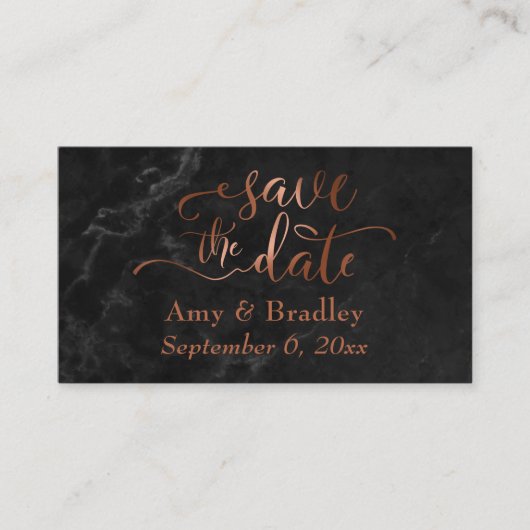 Save the date | Koperscript over zwarte marmer Informatiekaartje (Voorkant)