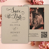 Save The Date Kraft Élégant Script de calligraphie Photo Code QR