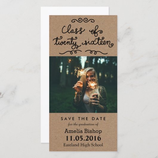Save The Date Kraft Paper Class Of 2016 Typographie Enregistrer (Devant / Derrière)