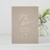 Save The Date Kraft Simple calligraphie mariage verdure rustique (Debout devant)