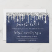 Save The Date Kraft Zilver Grijs Drip Blauw Marine (Voorkant)