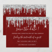 Save The Date Kraft Zilveren Drip Rode Wijn (Voorkant / Achterkant)