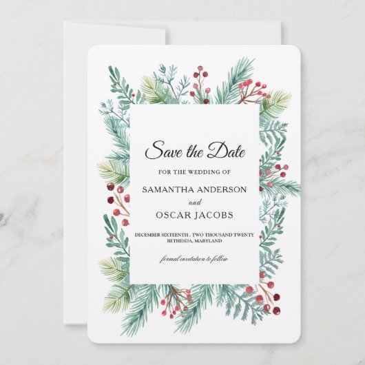 Save The Date Krfat Winter Leaf Frame Verdure Enregistrer la Dat (Devant)