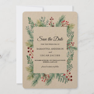 Save The Date Krfat Winter Leaf Frame Verdure Enregistrer la Dat