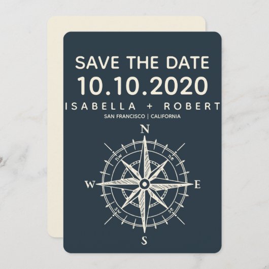 Save The Date La boussole bleue | Mariage Enregistrer la date (Devant / Derrière)