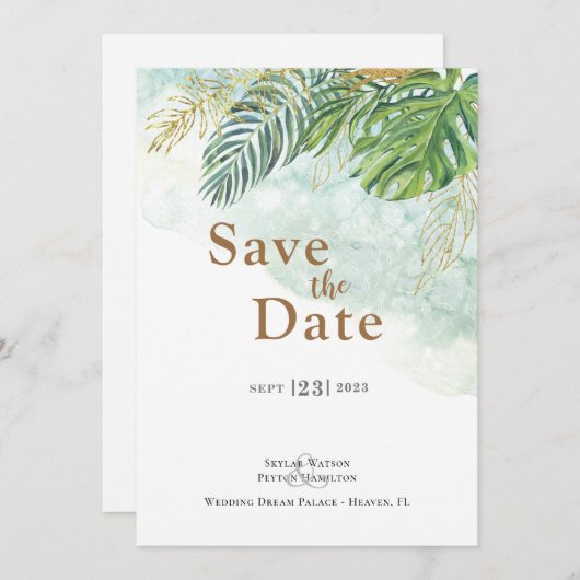 Save The Date La forêt verte Feuille de la Jungle (Devant / Derrière)