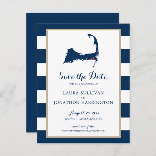 Save The Date La Marine Stripes Harwich Wequassett Cape Cod | MA (Devant / Derrière)