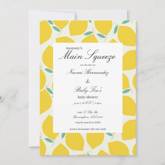 Save The Date La Prune de Maman Fête de Bébé Citron Citrus (Devant)