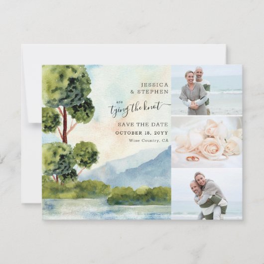 Save The Date Lac À feuillage persistant Aquarelle 3 Photo Enreg (Devant)