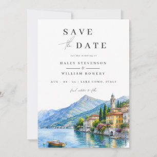 Save The Date Lac de Côme Italie Chic Photo Aquarelle Destinatio
