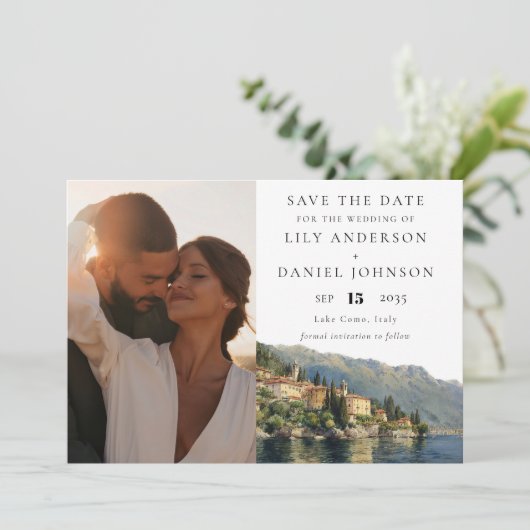 Save The Date Lac de Côme Italie Photo Destination Mariage (Debout devant)