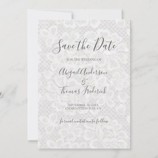 Save The Date Lace Blanche Floral Script QR code Enregistrer la  (Devant)