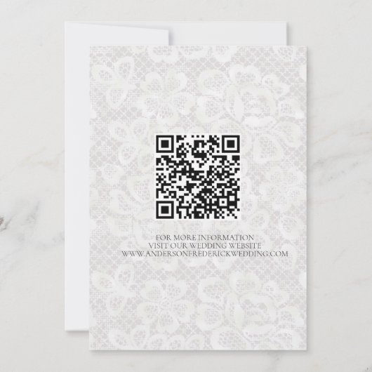 Save The Date Lace Blanche Floral Script QR code Enregistrer la  (Dos)