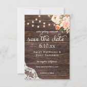 Save The Date Lace de bois, Lumières, Floral Rose & Pêche Rustiq (Devant)