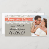 Save The Date Lace Ribbon Gris et Corail Enregistrer la date (Devant / Derrière)
