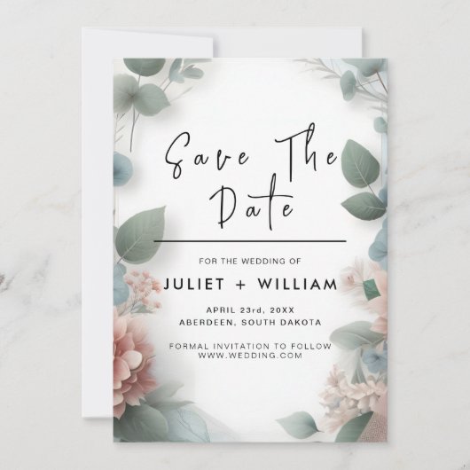 Save The Date Lace Tulle Pastel Dusty Mariage bleu (Devant)