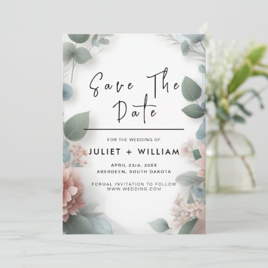 Save The Date Lace Tulle Pastel Dusty Mariage bleu (Debout devant)