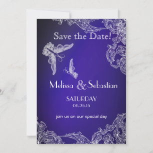 Save The Date LACE vintage & BUTTERFLIES OMBRÉ BLEU Enregistrer 