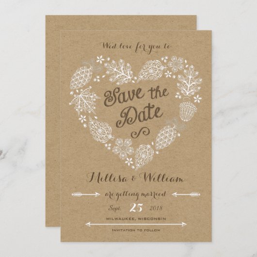 Save The Date Lacy Feuilles - Fall in Love Enregistrer la date (Devant / Derrière)