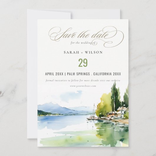 Save The Date Lake Geneva Switzerland Watercolor Scape Wedding (Devant)