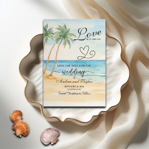 Save The Date L'amour est dans l'Air Watercolor Beach et Palm Tr